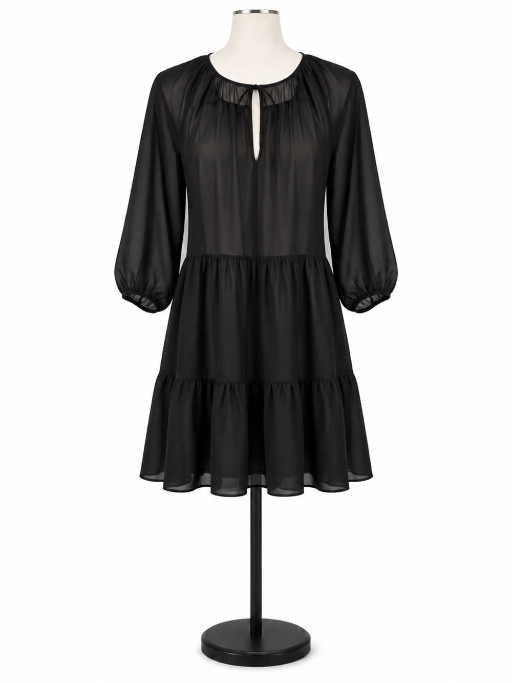 Banana Republic Black Sheer Long Sleeve Tiered Dress Size Large